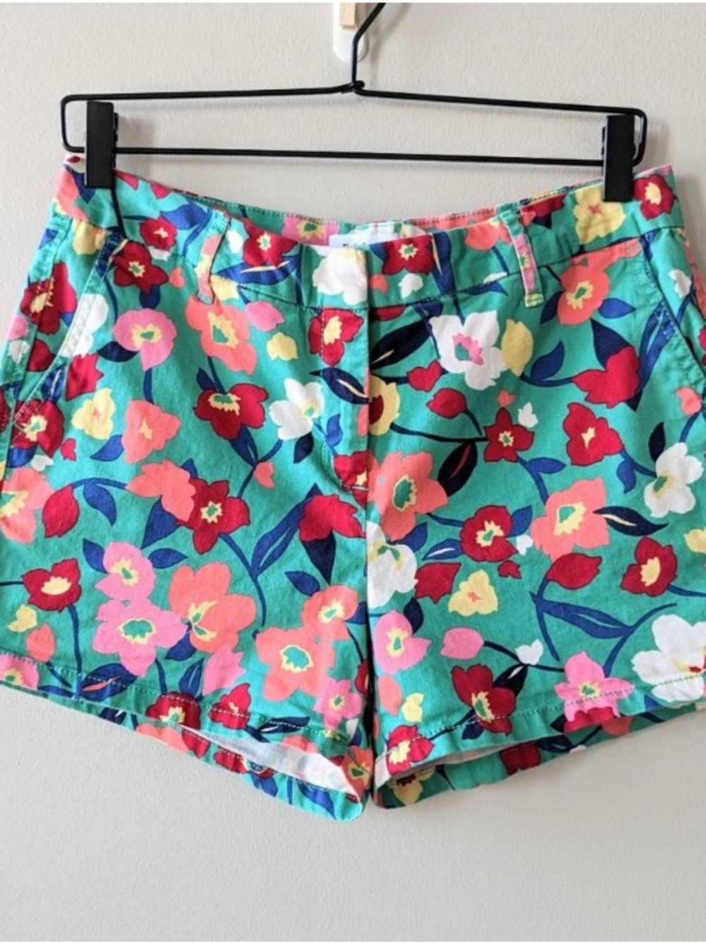 Elle Teal Floral Shorts with Pink, Red and Yellow Blooms